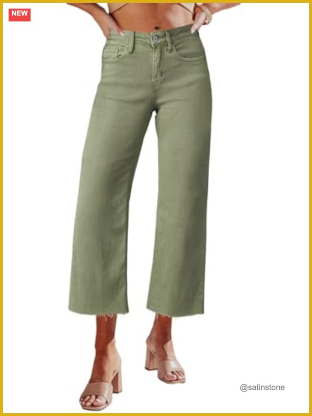 High Waisted Wide Leg Ripped Capri Jeans Stretch Denim Raw Hem